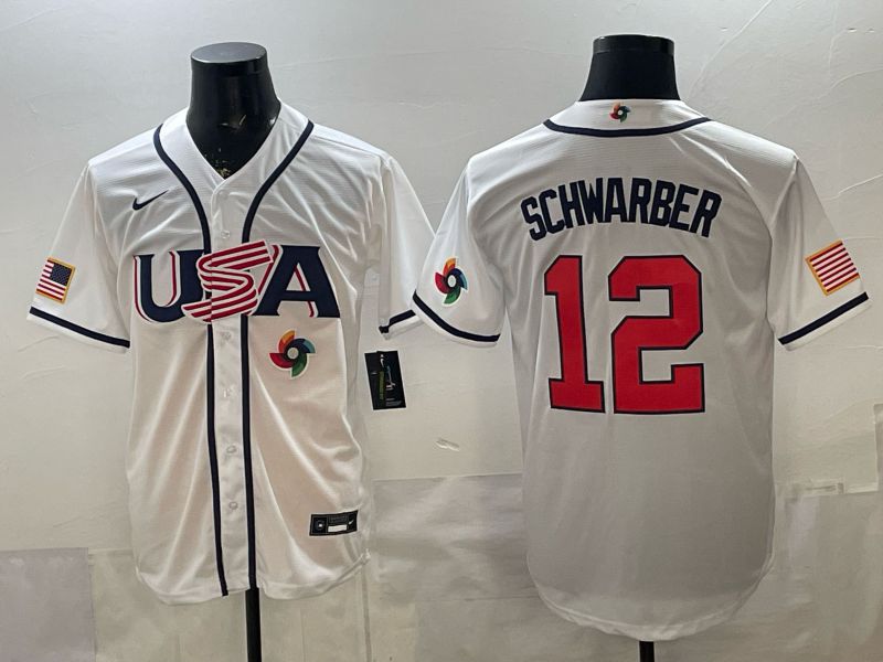 Men 2026 World Cub USA #12 Schwarber White Game Nike MLB Jersey style 0011
